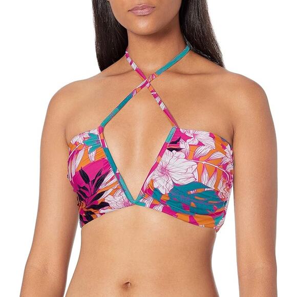 NWT Seafolly Multicolored Floral Smocked Bikini Swim Top Women's Size 8 - Picture 1 of 5